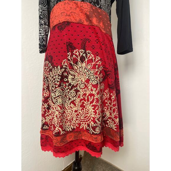 Papillon Women's Layer Lace Paisley Color Block Artzy Boho Hippie Short Dress M - Picture 5 of 9